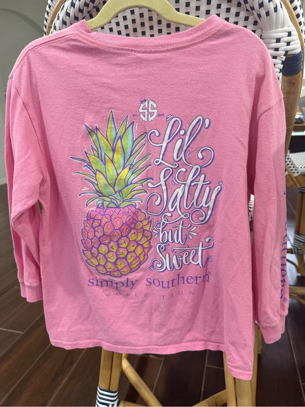 Simply Southern Girls Youth Small "Lil Salty But Sweet" Pink Long Sleeve T-Shirt - Picture 1 of 5